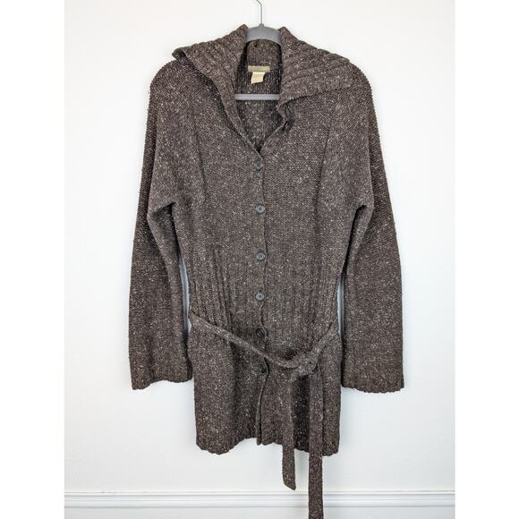 J Crew Cardigan Sweater Longline Wool Blend Heathered Chunky Knit Brown Size M - Picture 1 of 10